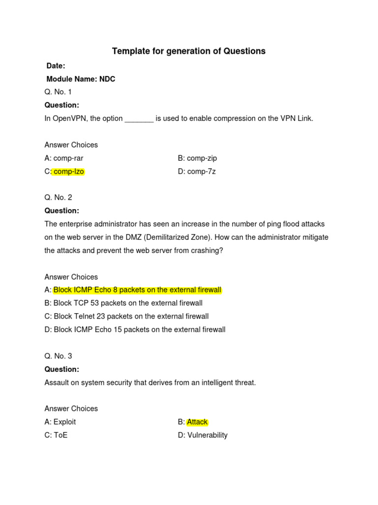 Cybersecurity Quiz Template | PDF