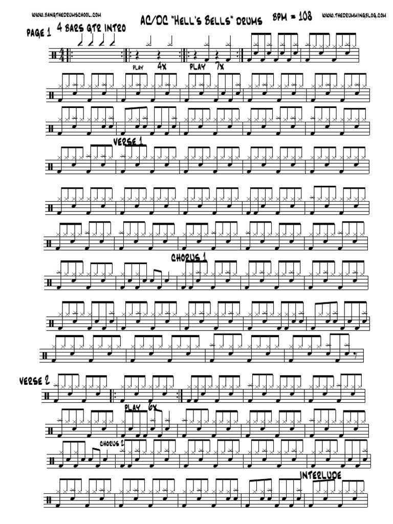 AC DC Hells Bells Drum Chart | PDF