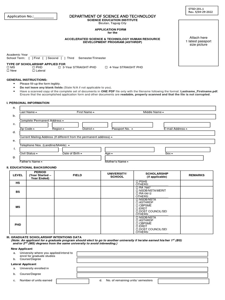 STSD 201 1 Rev.5 2022 ASTHRDP Application Form | PDF