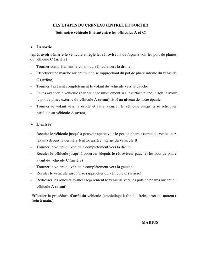 Les Etapes Du Creneau | PDF