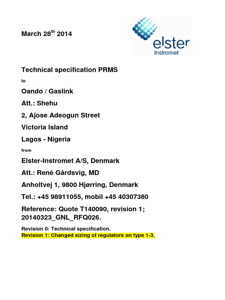 PRMS TECHNICAL SPECIFICATIONS 2 | PDF | Valve | Pressure
