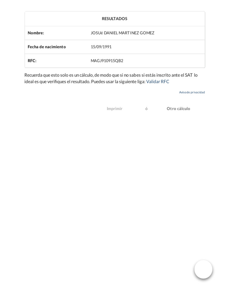 RFC - Cálculo en Linea Al Instante de Forma Sencilla y Sin Costo | PDF