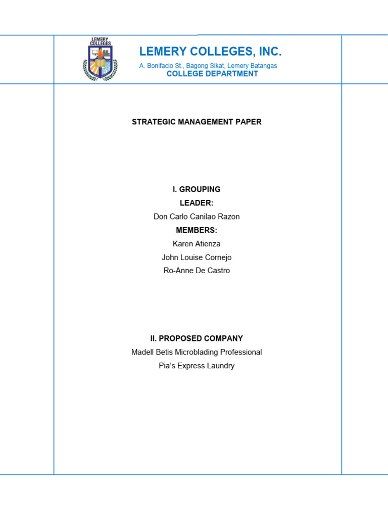 Strategic Management: Microblading & Laundry | PDF | Laundry | Human ...