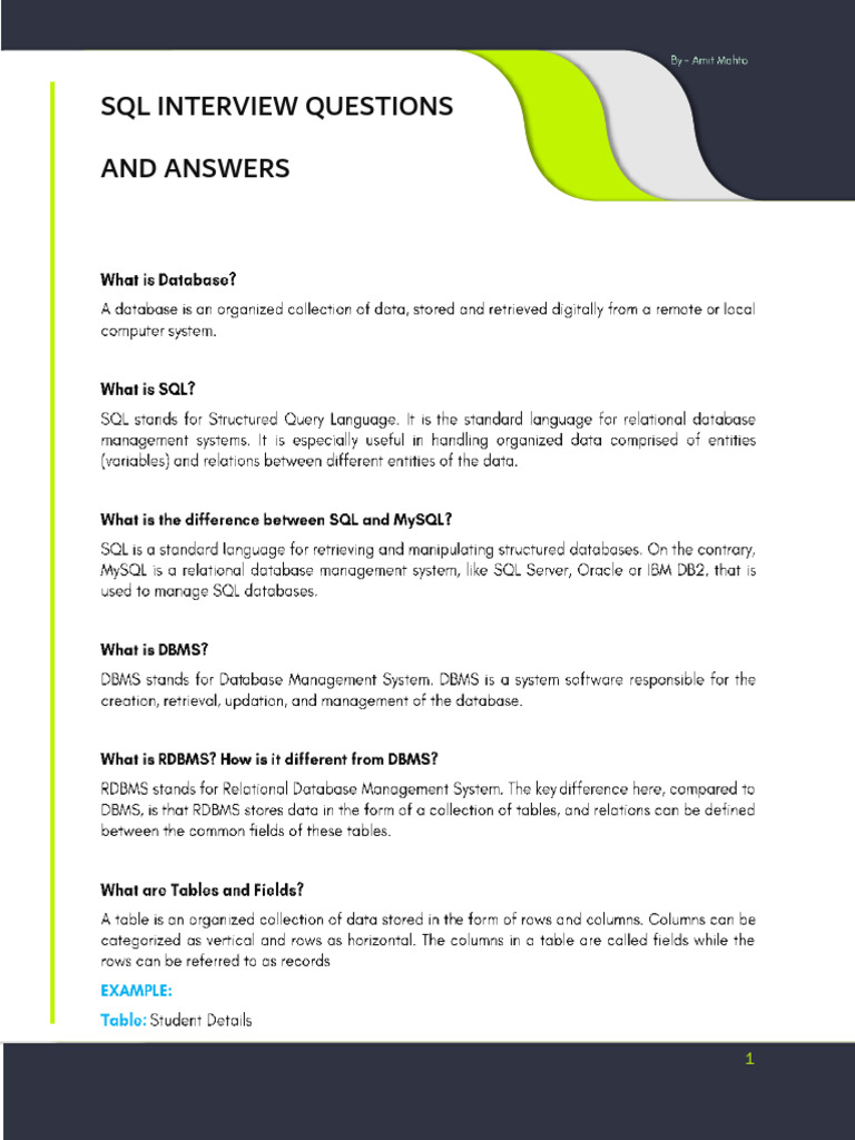 SQL Interview Questions and Answers | PDF | Computers