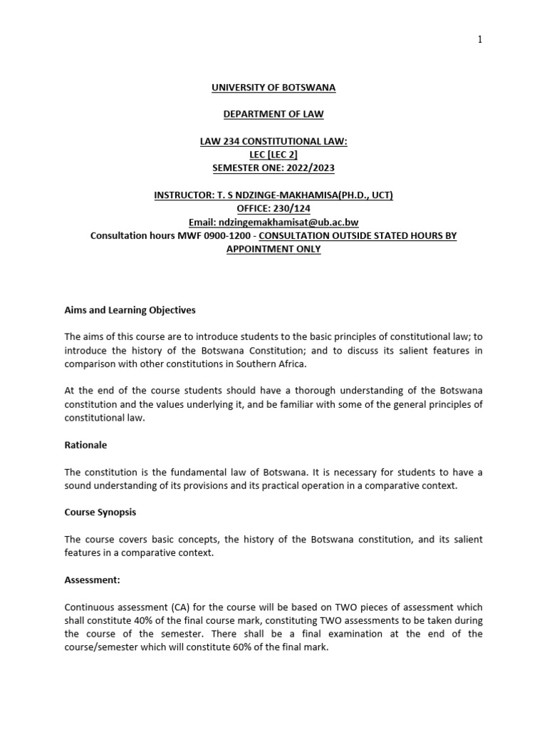 Law 234: Botswana Constitutional Law Outline | PDF | Rule Of Law ...
