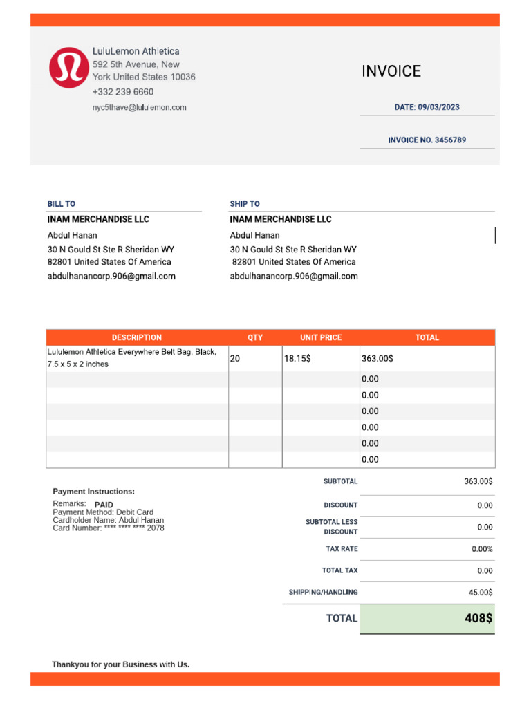 Lululemon Invoice | PDF