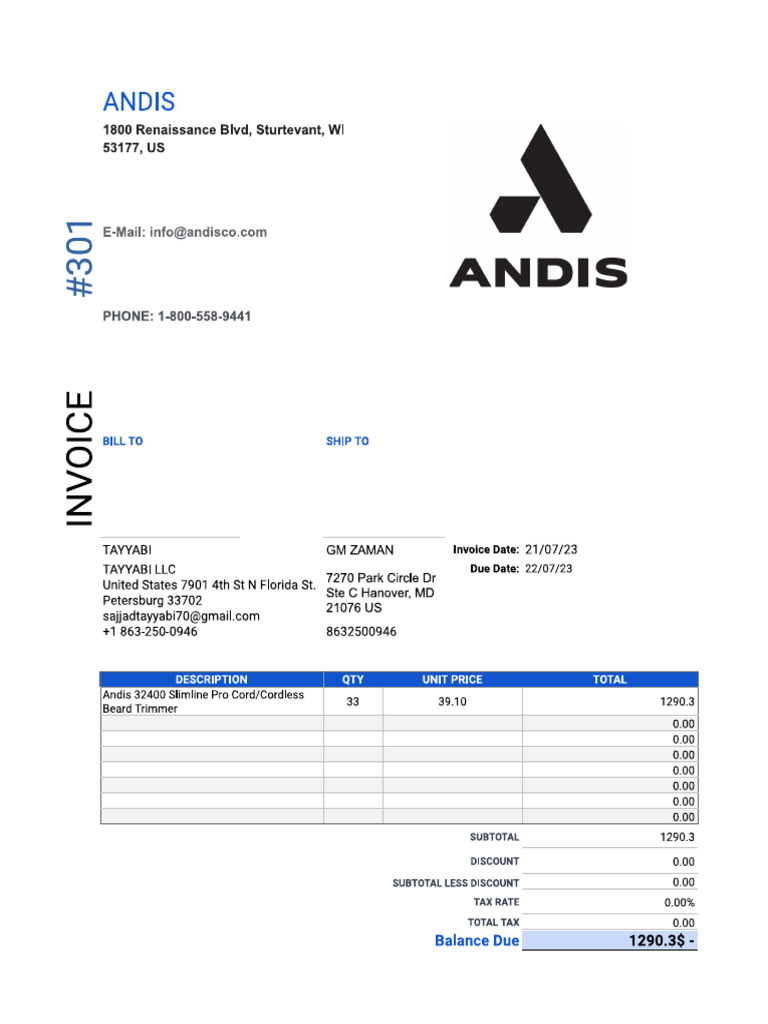 Andis Invoice | PDF