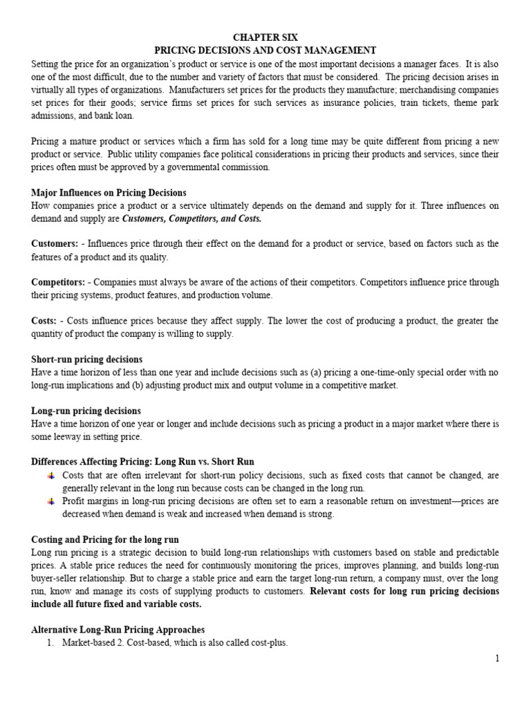 Pricing Decisions (Theory) | PDF