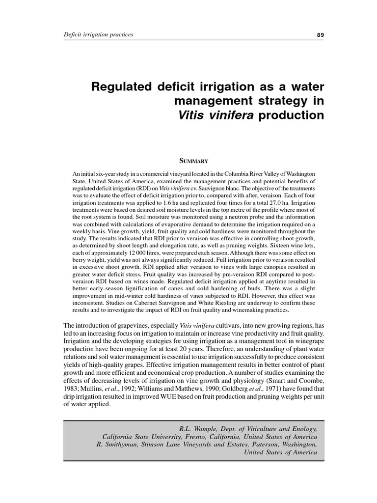Regulated Deficit Irrigation As A Water Management Strategy in PDF