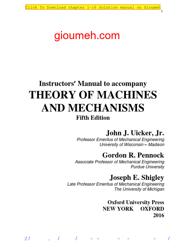 Theory of machines and mechanisms 5th edition shigley solution manual