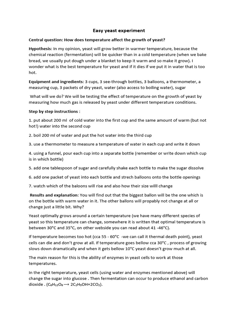 Easy Yeast Experiment For Chemistry Class PDF