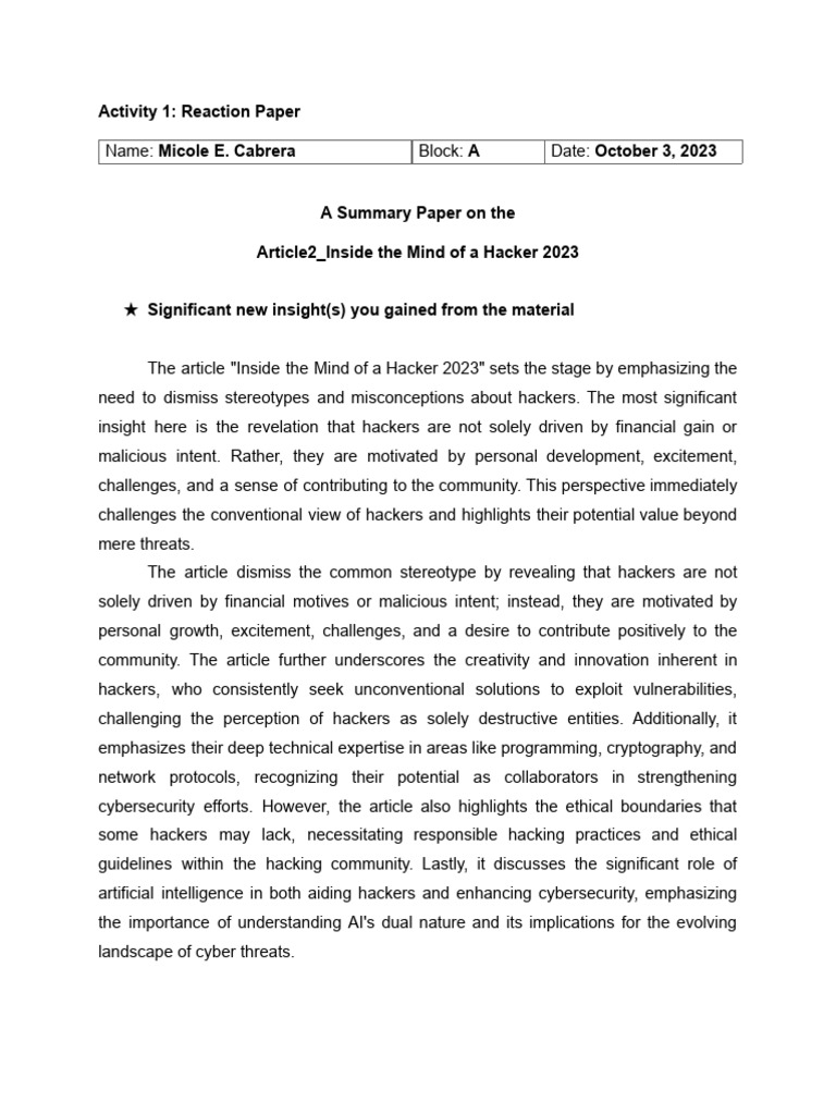 Article Reaction Paper | PDF