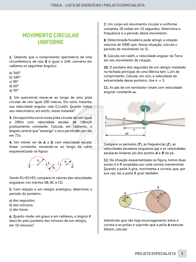 Exercícios de Movimento Circular | PDF | Métodos e Materiais de Ensino