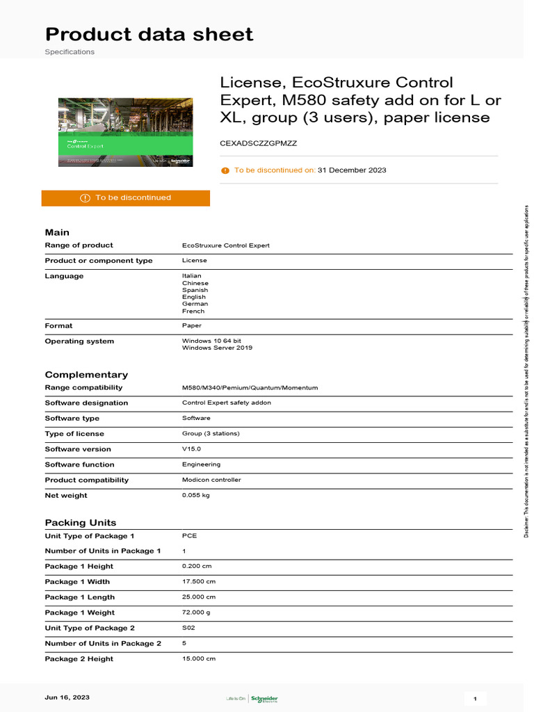 EcoStruxure Control Expert (Unity Pro) CEXADSCZZGPMZZ PDF