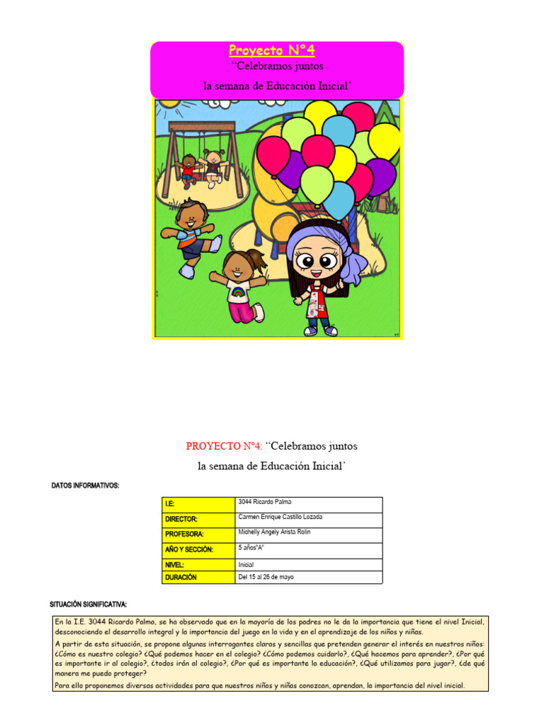 Proyecto Semana de Educación Inicial | PDF | Educación de la primera ...