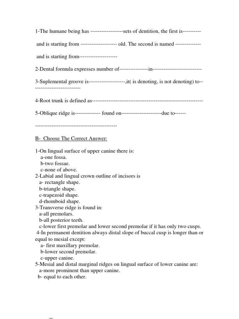 Dental Anatomy Quiz Tooth Physiognomy Free 30day Trial Scribd