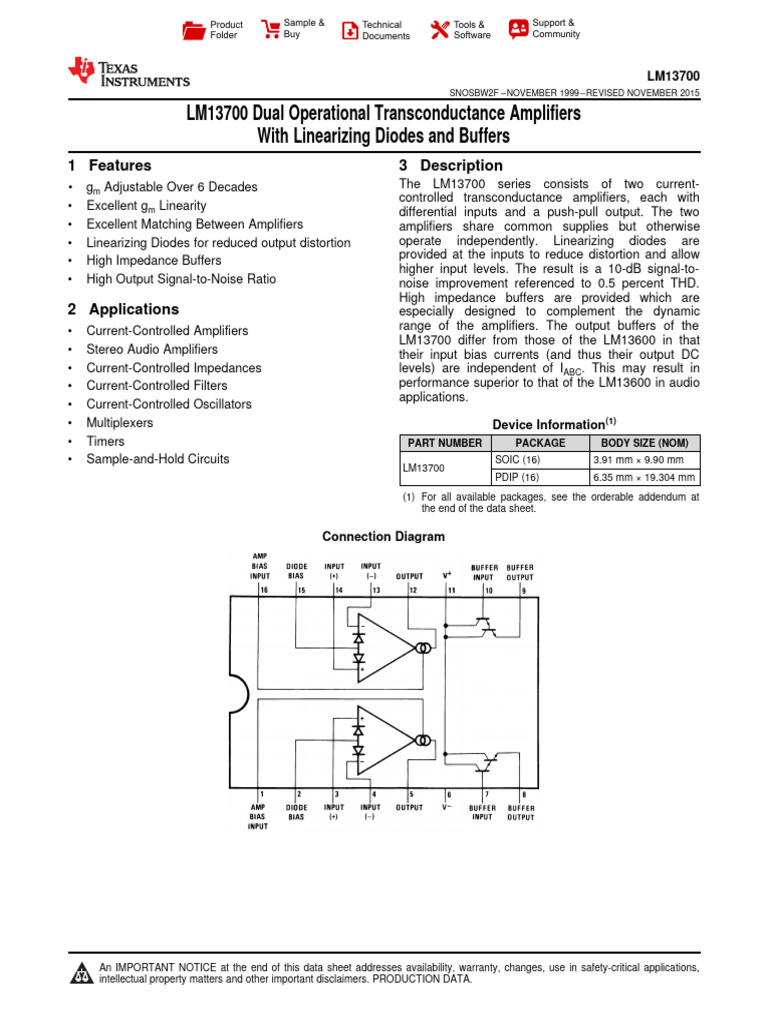 Ci5 LM13700 | PDF | Amplifier | Electrical Engineering