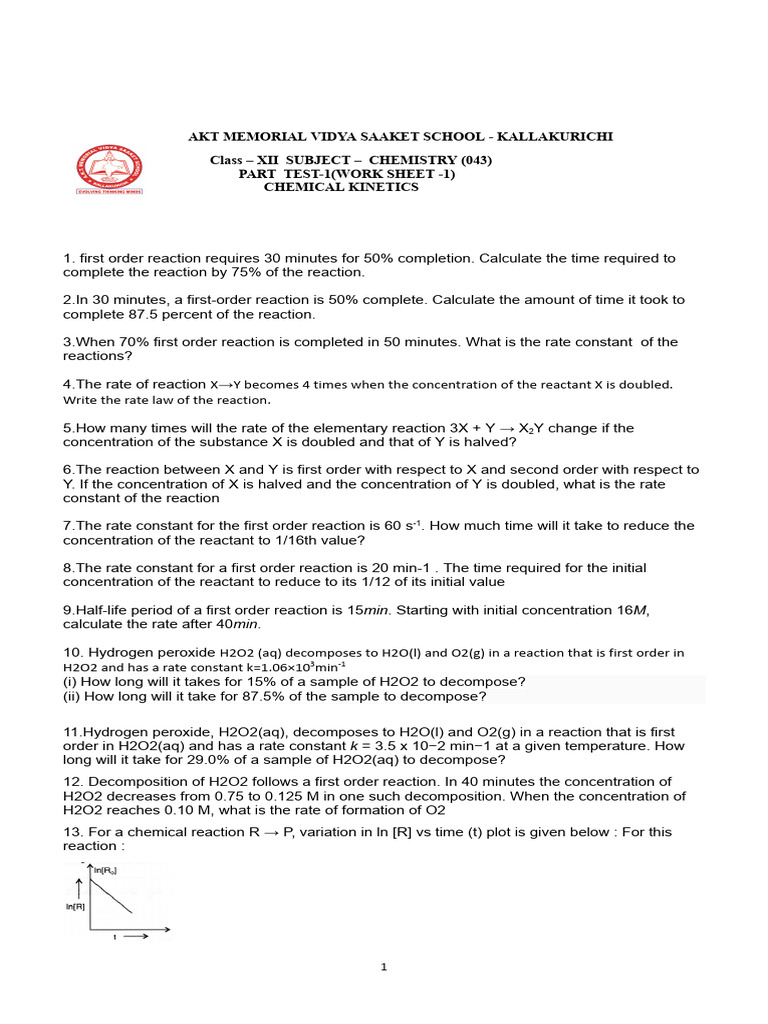 Chemical Kinetics Worksheetdocx Pdf