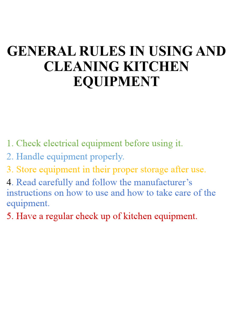 General Rules in Using and Cleaning Kitchen Equipment PDF