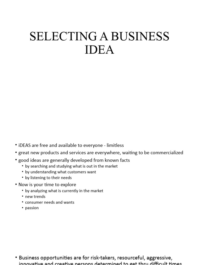 SELECTING A BUSINESS IDEA | PDF