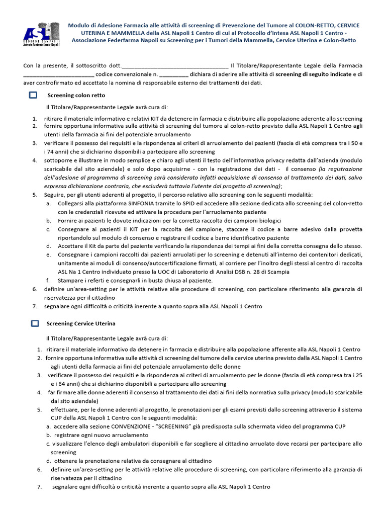 Modulo adesione screening pdf