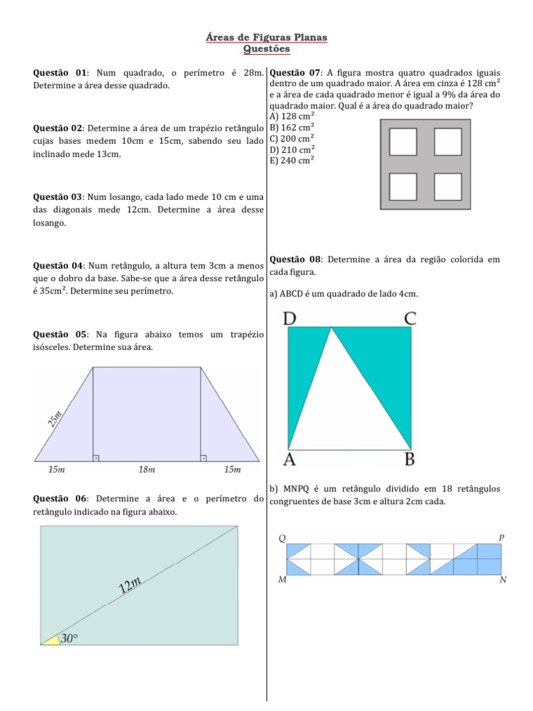Exercícios de Áreas de Figuras Planas | PDF | Triângulo | Área