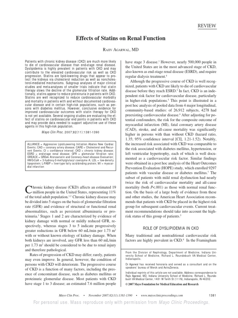 Statin Effect On Kidney Function
