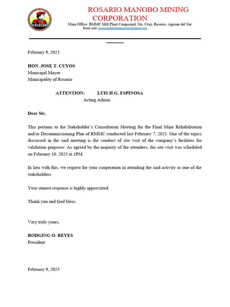 Site Visit Letter Download Free PDF Mindanao