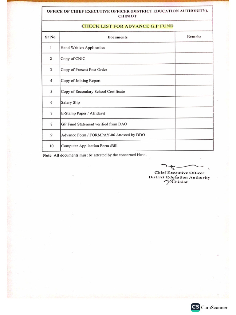 Check List For Advance GP Fund | PDF
