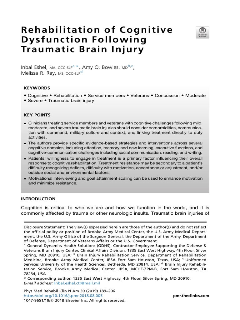 Cognitive Rehabilitation After TBI | PDF | Traumatic Brain Injury ...