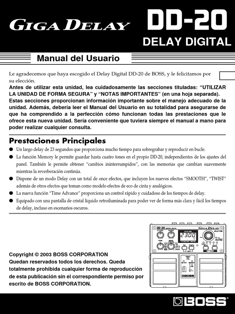 Boss DD20 PDF Altoparlante Tempo