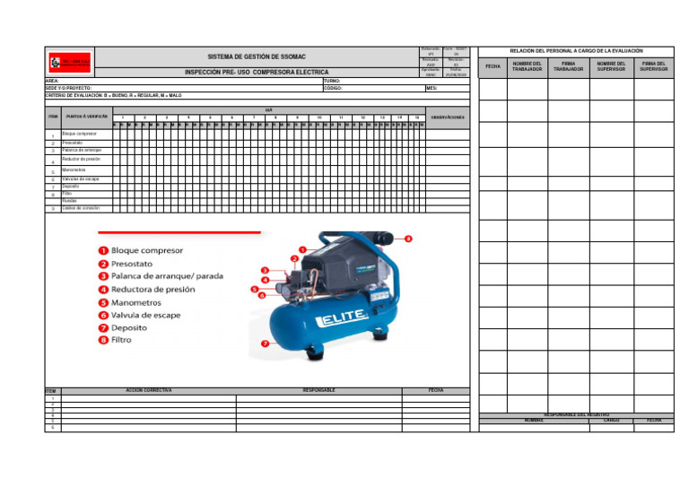 Inspección Pre-uso Compresora Eléctrica | PDF