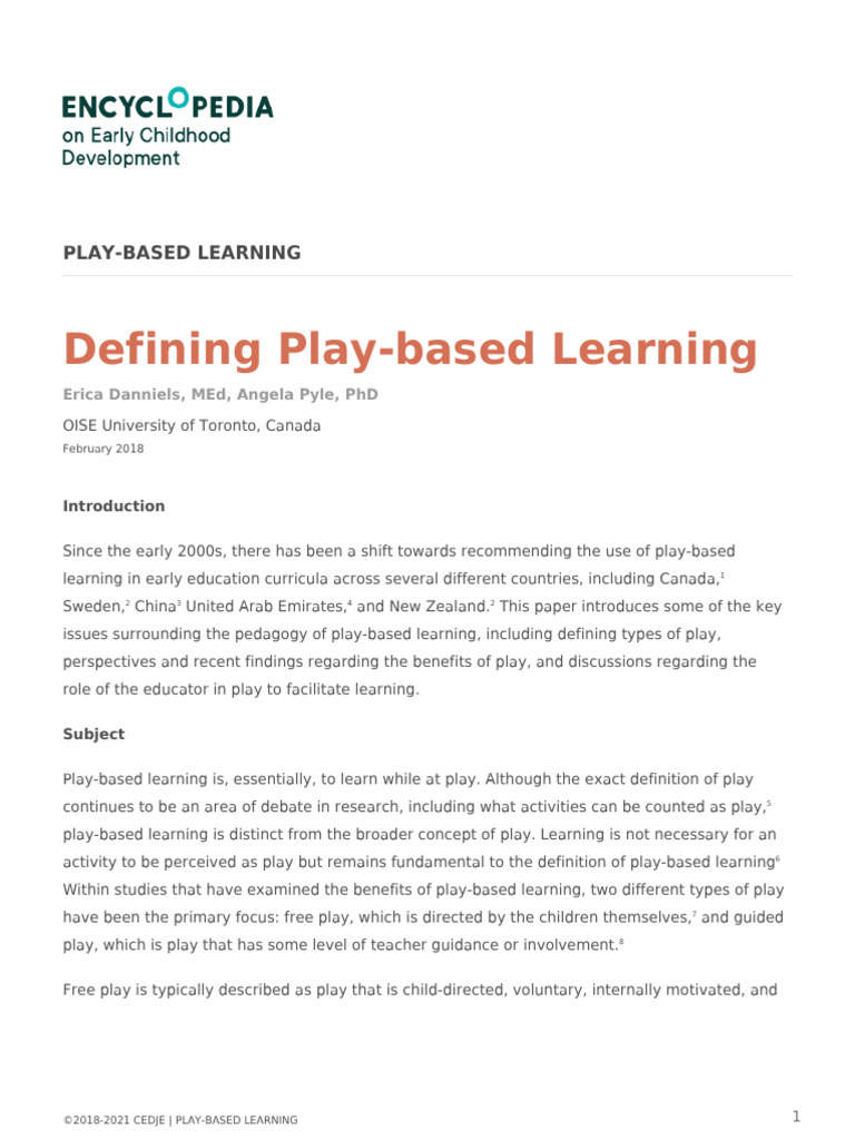 Defining Play-Based Learning | Download Free PDF | Teachers | Learning