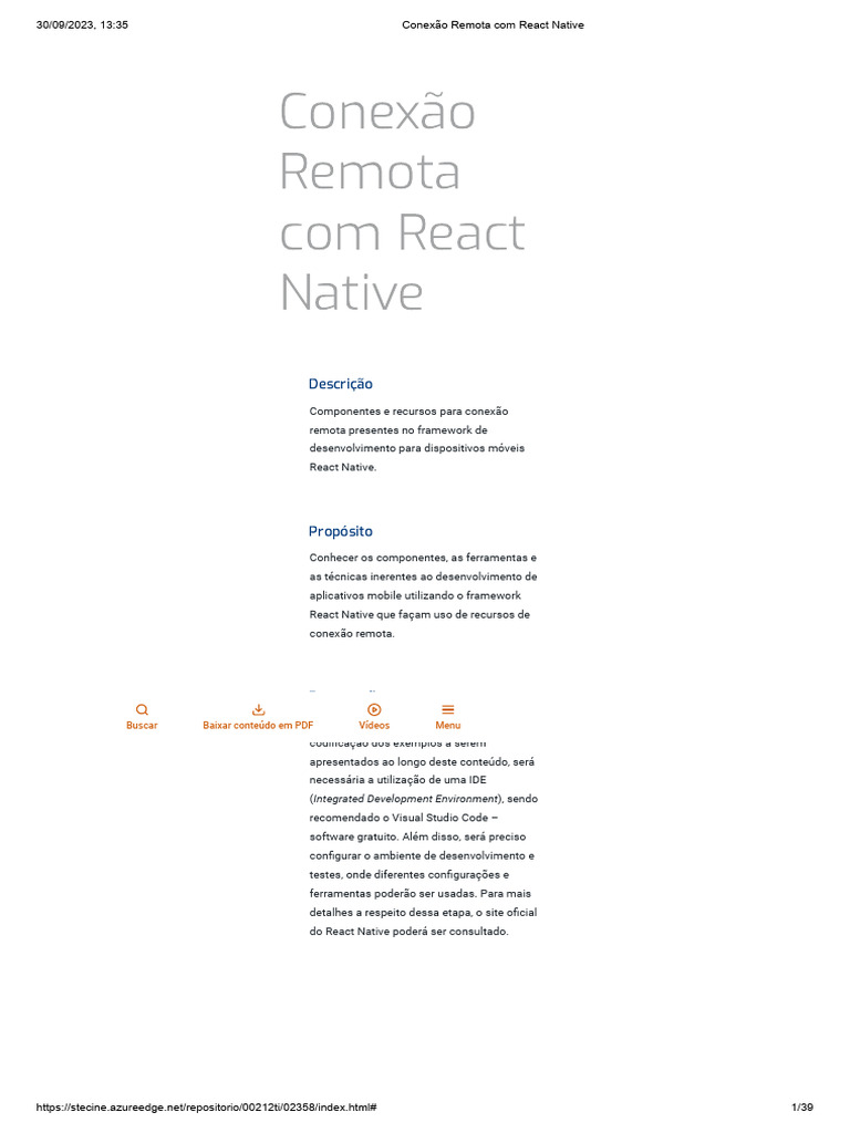 Conexão Remota em React Native | PDF