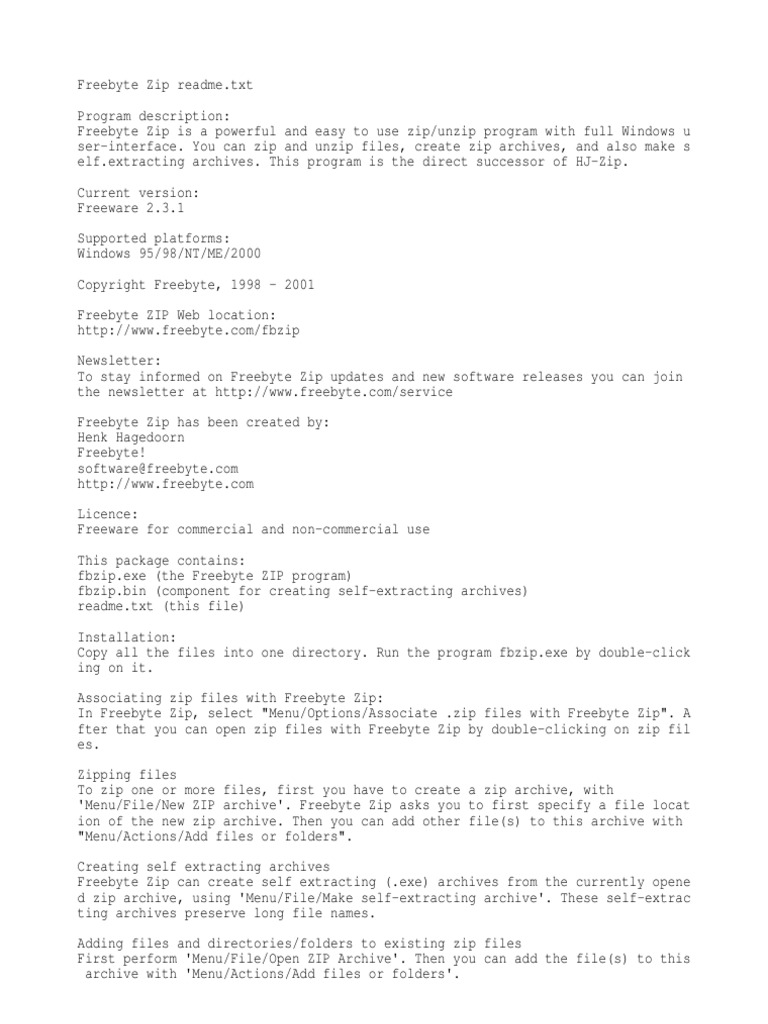 Freebyte Zip User Guide | PDF | Zip (File Format) | Computer File