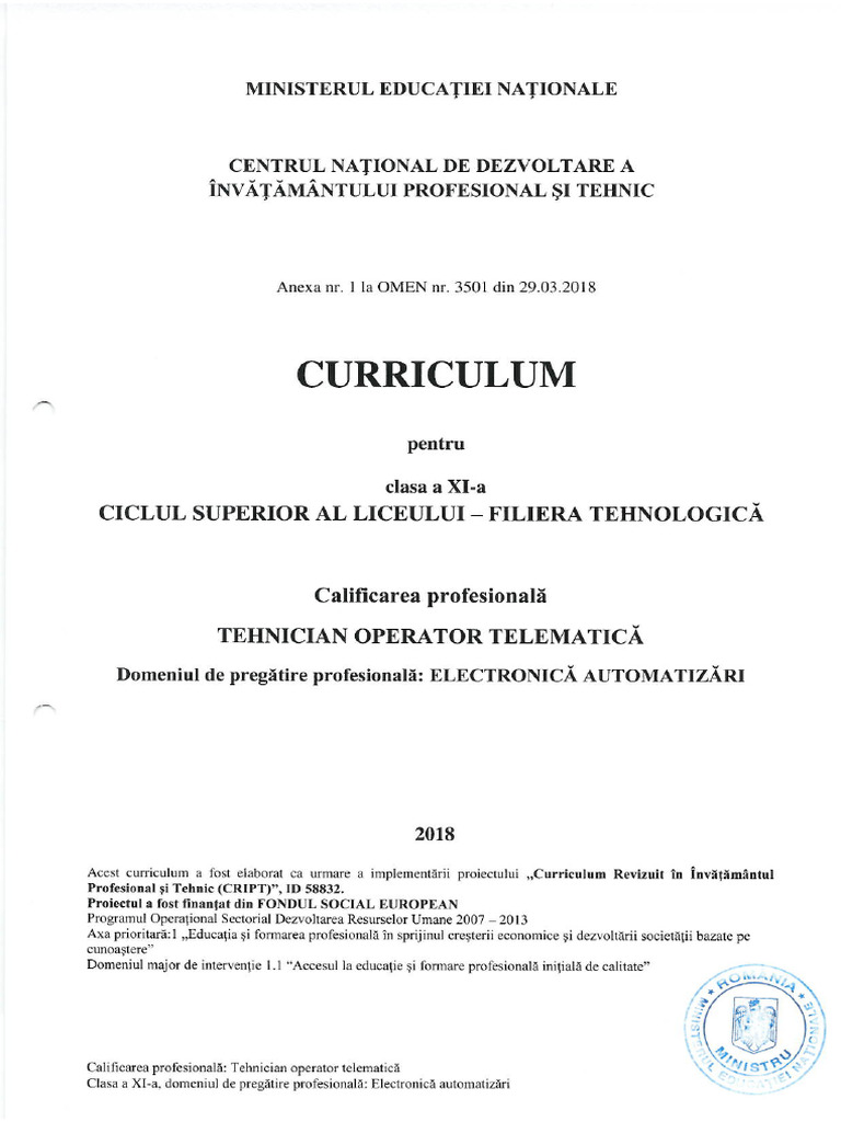 CRR CL XI Liceu Tehn Operator Telematica | PDF