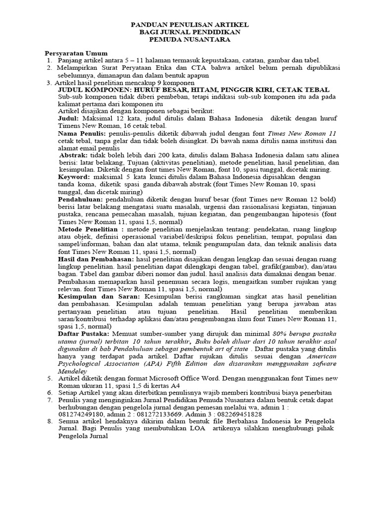 Template Terbaru Jurnal Pendidikan Pemuda Nusantara | PDF