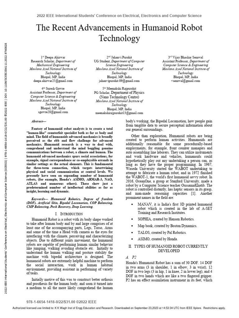 Humanoid Robotics Advances | PDF | Walking | Robot