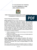 Tamko Kuhusu Hatua Za Kujikinga Dhidi Ya Tishio La Wimbi La Nne La Maambukizi Ya Ugonjwa Wa Uviko-19 Nchini.