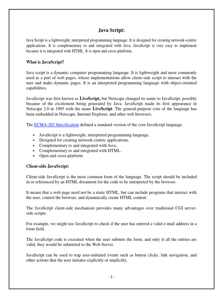 Java Script Notes | PDF image.