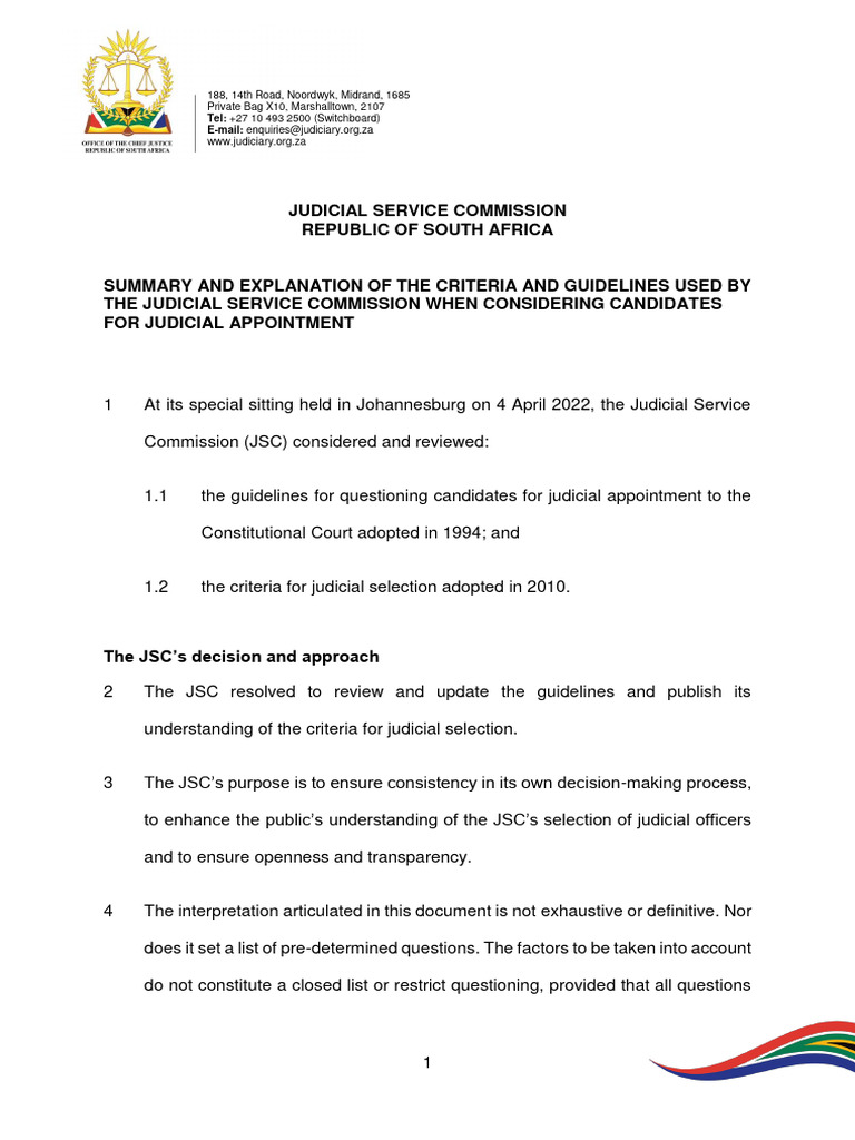 Criteria For Judicial Appointment JSC Summary PDF Judgment (Law
