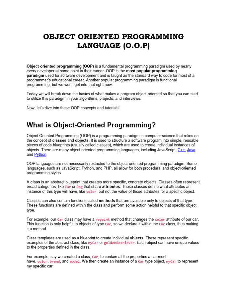 Object Oriented Programming Languag 2 | PDF