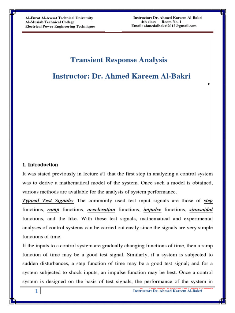 Transient Response Analysis in Control Systems | PDF | Technology ...