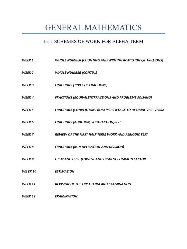 Jss 1 General Mathematics | PDF