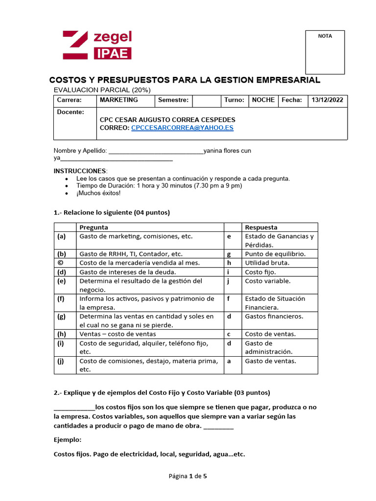 Costos y Presupuestos en Gestión Empresarial | PDF | Dinero | Economía ...