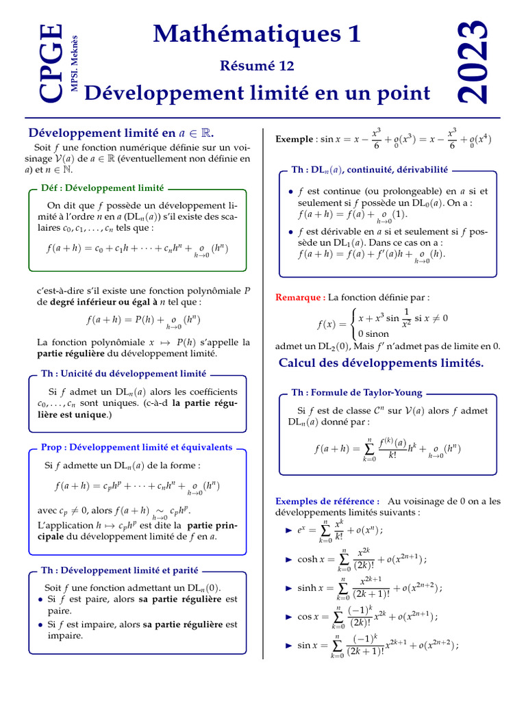 Développement Limité en Mathématiques | PDF