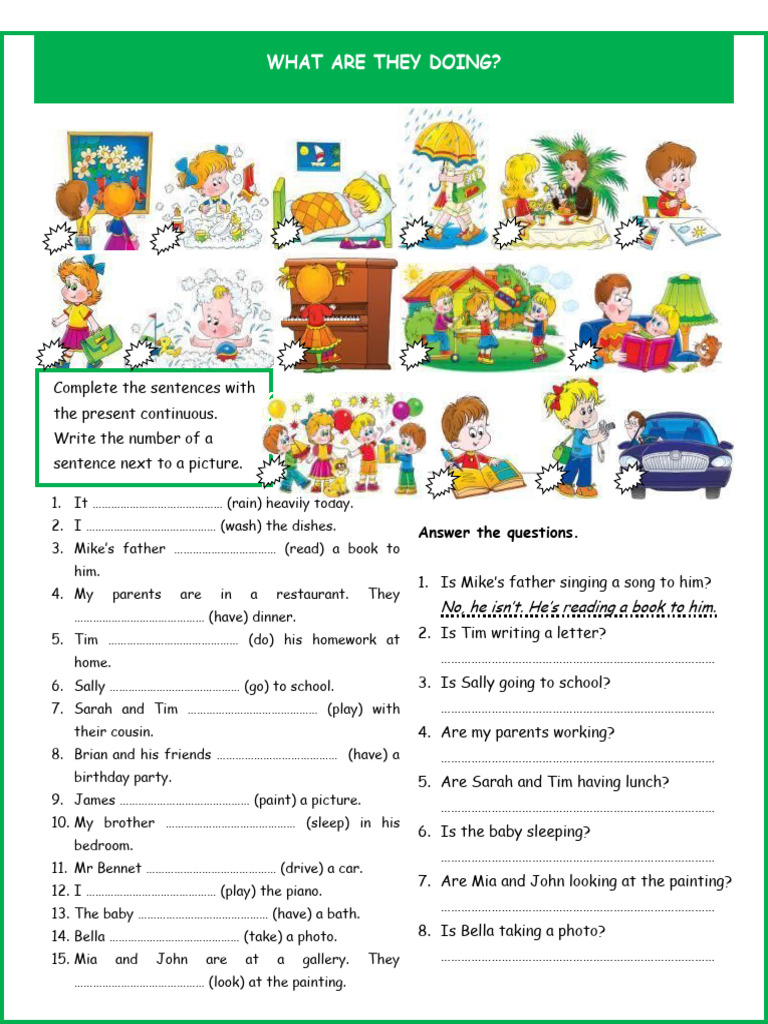 Present Continuous Activities Worksheet | PDF
