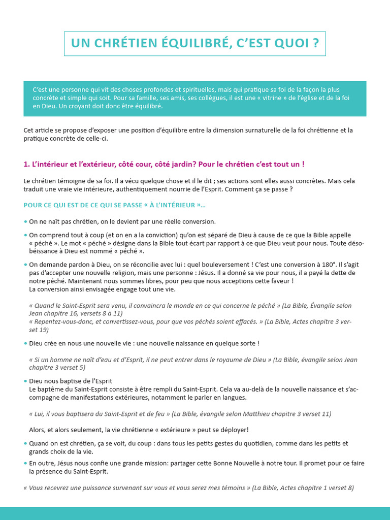 Vie chrétienne équilibrée et témoignage | PDF | Baptisme | Saint-Esprit