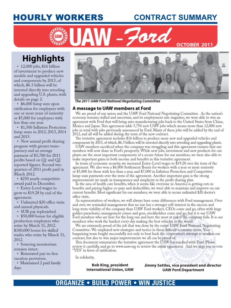 UAW Ford Contract Summary PDF Patient Protection And Affordable