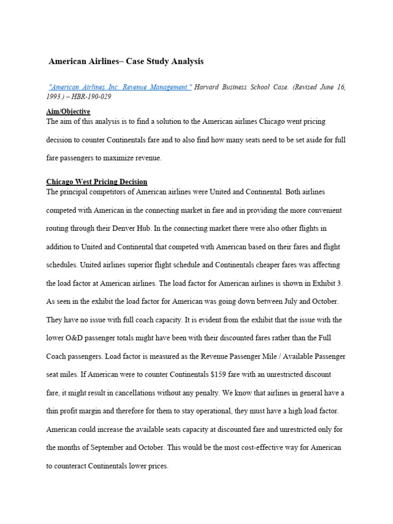 Case Analysis American Airlines Revenue Management Pdf